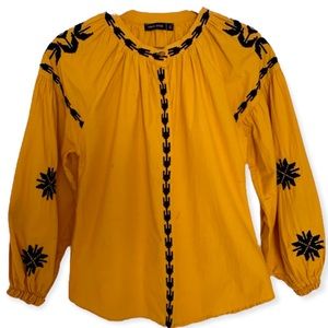 Women’s Puffy Sleeve Blouse Top Button Down Embroidered Unique cotton Shirt